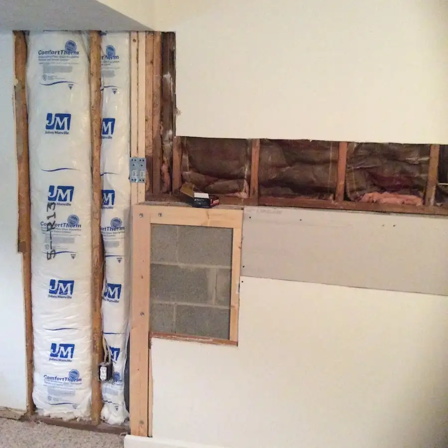 Wall insulation replacement during Basement Flood Cleanup in St. Albans